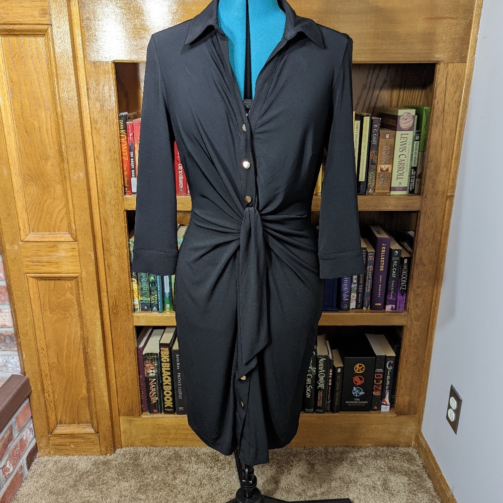 3/4 Sleeve stretchy dress with front tie detail
